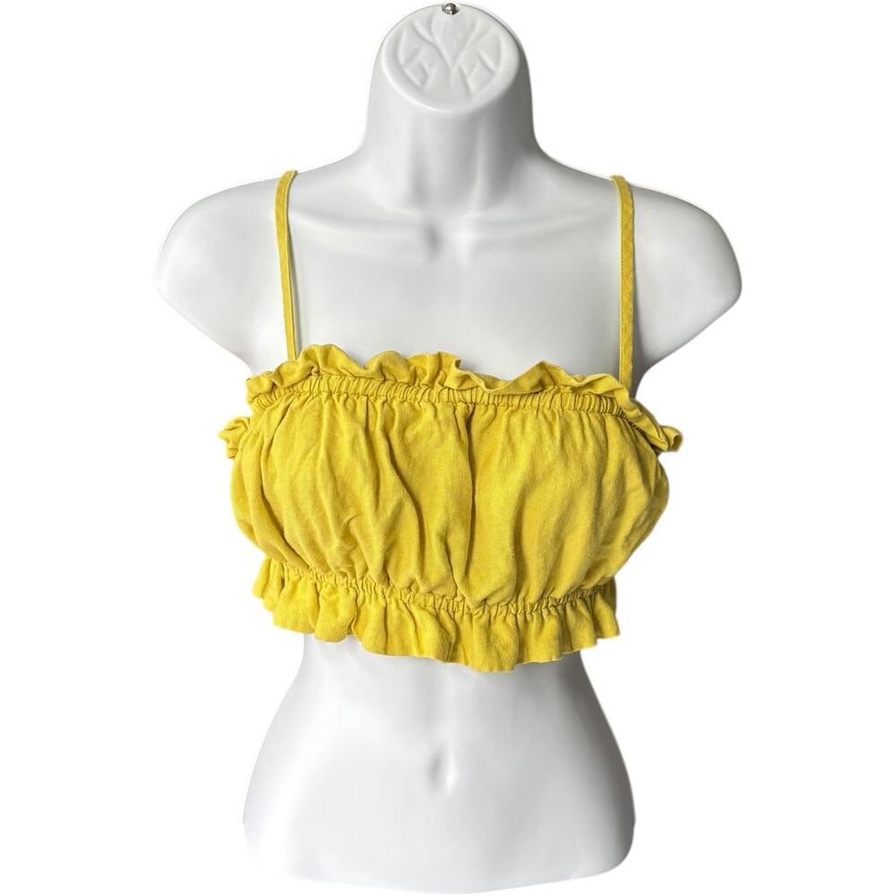 Wild Fable Smocked Ruched Crop Top — Yellow Ruffle Babydoll — Size S